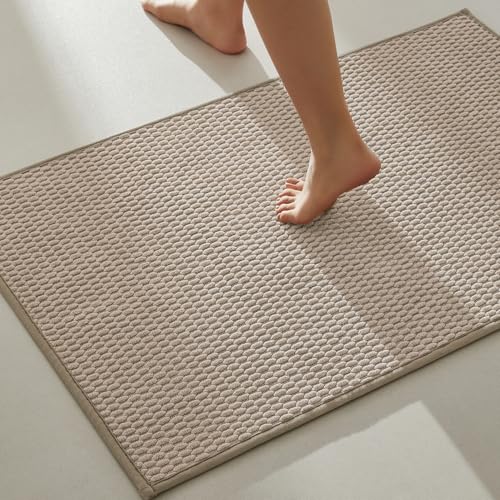 TYUU Bathroom Rugs Non Slip Washable, Super Absorbent Thin Bath Mat Quick Dry Low Pile Bathroom Rug, Beige 24"x36" - color: Beige01, size: 2' X 3' (Rectangular)