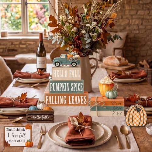 11 Pcs Fall Coffee Table Decor for Home, Wooden Pumpkin Spice Signs - style: Fall Farmhouse