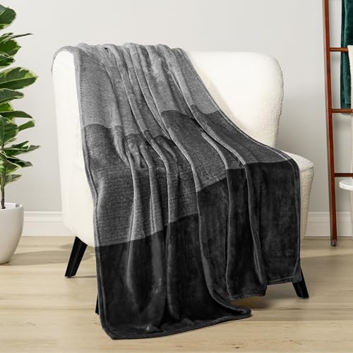PAVILIA Black Ombre Fleece Throw Blanket for Couch Sofa Bed, 60x80 Twin - color: Gradient - Black, size: 60 x 80 Inches - Twin