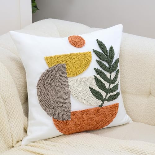 Woven Tufted Boho Throw Pillow Covers 18x18 Inch, - color: Botanical Geometry Tufted