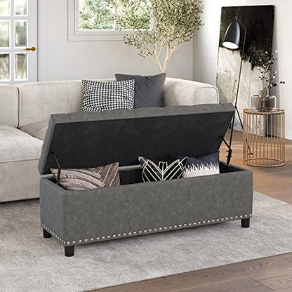 BELLEZE Storage Ottoman, Tufted Ottoman with Close Hinge, Foot Rest for Living Room (Rustic Gray, 47 inch) - color: Rustic Gray