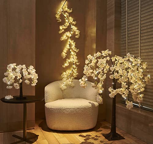LITBLOOM Cherry Blossom Garland with Lights Battery Operated with Timer 96 Fairy Lights, Lighted Flower Garland 6FT for Mantle Firepalce Wedding Party Decoration Indoor Outdoor - style: Pink Cherry