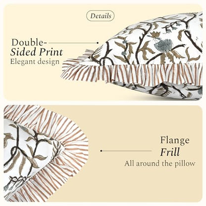 CPC Autumn Vine Block Print Ruffle Pillow Cover 18x18 Inch, Pack of 2 - color: Autumn Vine, size: 18" x 18" (Pack of 2)