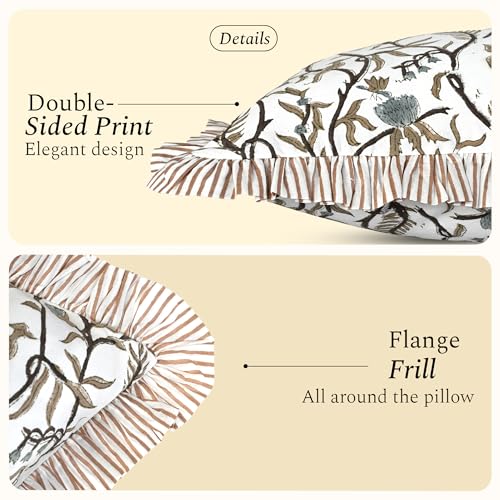 CPC Autumn Vine Block Print Ruffle Pillow Cover 18x18 Inch, Pack of 2 - color: Autumn Vine, size: 18" x 18" (Pack of 2)