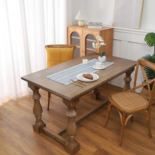 Gernaice 2PCS Boho Table Runner, Rustic Cotton Linen Farmhouse Table Runners for Dresser End Coffee Table Home Decor, 24" L X 13" W Blue - size: 2PCS 13" X 24", style: Hemstitched Blue