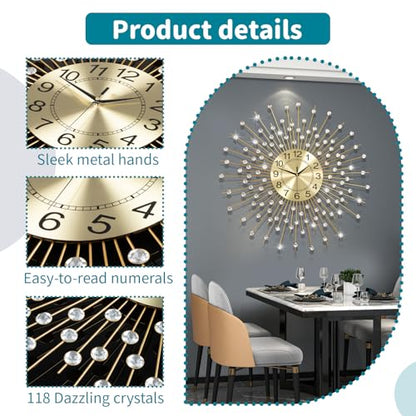 Extra Large Wall Clocks for Living Room Big Modern Clock Silent - color: Gold, size: 28 inch
