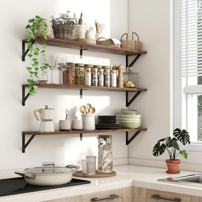 Axeman 40 Inch Floating Shelves, 8 Inch Deep Brown Wall Shelves Set of 2 - color: Rustic Brown, size: 39.4 Inch