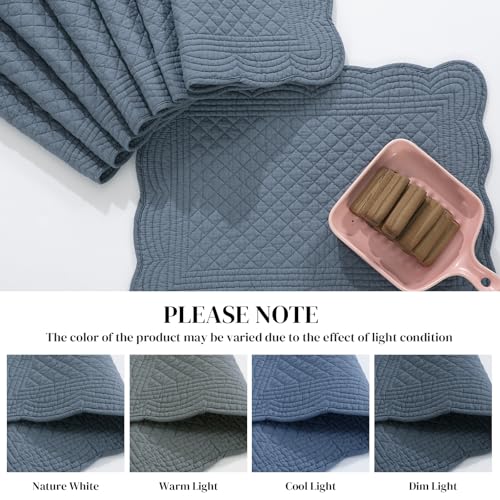 HOMBYS Quilted Placemats Set of 6 Washable-13x18 inches Rectangular Placemats for Kitchen Table-100% Cotton Fabric Rectangular Table Mats, (Blue) - color: Blue
