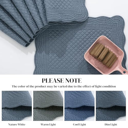 HOMBYS Quilted Placemats Set of 6 Washable-13x18 inches Rectangular Placemats for Kitchen Table-100% Cotton Fabric Rectangular Table Mats, (Blue) - color: Blue