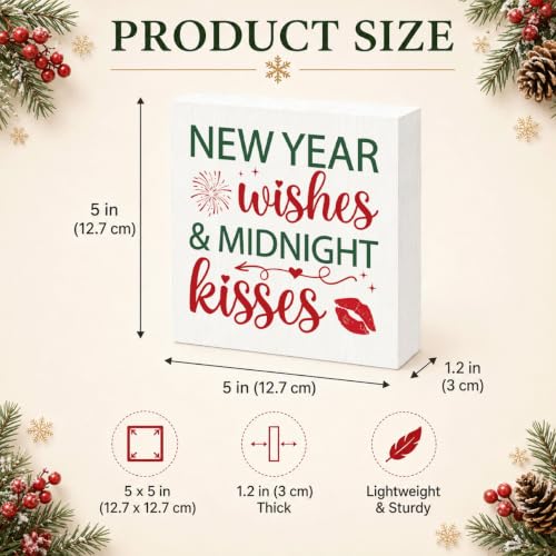 New Year Wishes and Midnight Kisses Wood Box Sign, New Year's Eve Decor - color: Style 27