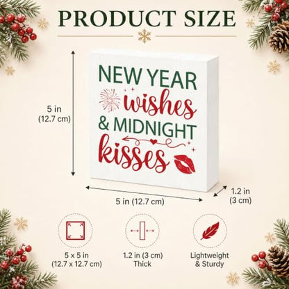 New Year Wishes and Midnight Kisses Wood Box Sign, New Year's Eve Decor - color: Style 27