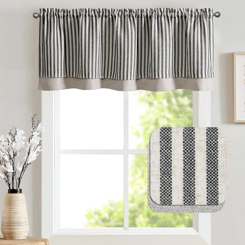jinchan Stripe Linen Kitchen Valance Curtain, 50x18, 1 Panel, Black - color: Boxter Striped | Black on Linen, size: 50"W x 18"L (Pack of 1)