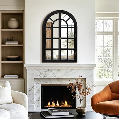 Arched Wood Mirror for Wall, 24" x 36" Rustic Farmhouse Mirror, Black - size: 36"L x 24"W