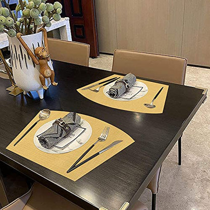 SHACOS Round Table Placemats Wedge Placemat Set of 4 Non Slip Heat Resistant Woven Vinyl Metallic Golden Table Mats Wipe Clean Indoor Outdoor (4, Gold) - color: Gold