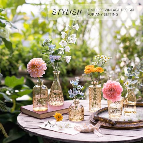SUPMIND 16Pcs Amber Bud Vases Set, Small Glass Vases Bulk for Centerpieces - color: Goldamber