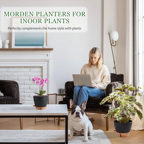Self Watering Pots for Inoor Ourdoor Plants 10/9/8/7/6.5" Plastic Planters - color: Black, size: 10/9/8/7/6.5 Inch