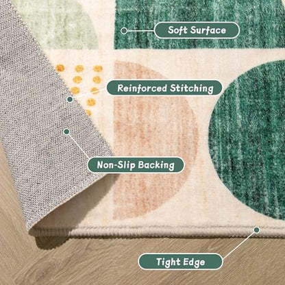 MUJOO Green Runner Rug Washable,2x6 Area Rugs Non Slip Modern Abstract - color: Green and Yellow, size: 2' x 6' (Rectangular)