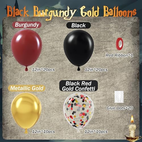 60pcs Black Burgundy and Gold Balloons 12inch with Confetti Balloons - color: Black Red Gold