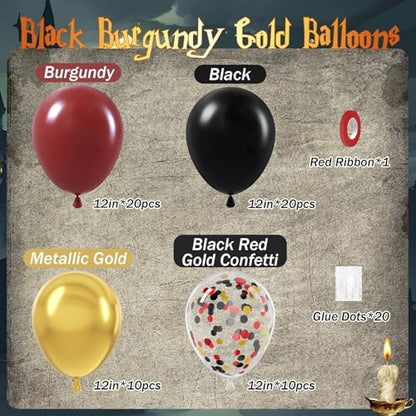 60pcs Black Burgundy and Gold Balloons 12inch with Confetti Balloons - color: Black Red Gold