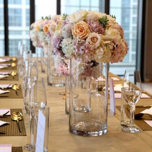 CYS EXCEL (H:12" D:6") Large Cylinder Clear Glass Vase for Wide Bouquet Flower Vase Centerpieces Display Hurricane Floating Candle Holder - size: H-12" D-6"