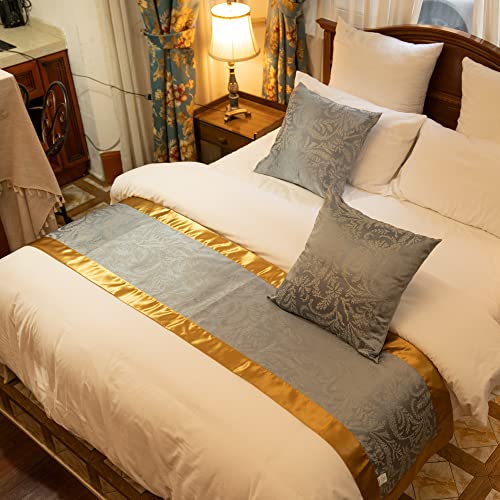 OSVINO Jacquard Bed Scarf Luxury Microfiber Bedding Protector Slipcover Smooth Comfort Bedroom Guestroom Inn Decor, Golden 210X50cm for 150cm Bed - size: Full/Queen