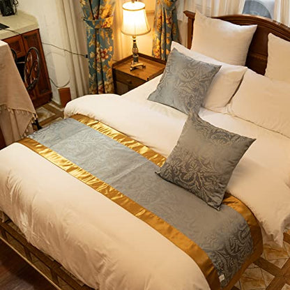 OSVINO Jacquard Bed Scarf Luxury Microfiber Bedding Protector Slipcover Smooth Comfort Bedroom Guestroom Inn Decor, Golden 240X50cm for 180cm Bed - size: King