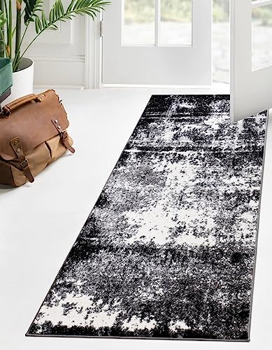 Keen Home Design Abstract Non-Shedding Runner Rug, Soft Thick Pile, 2x10 - color: Abstract Black, size: 2'8" x 9'11" (Runner)