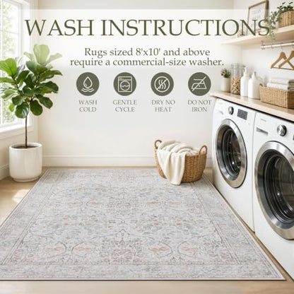 JOLLYVOGUE 5x7 Area Rugs for Living Room, Washable Rug, Beige - color: Beige, size: 5' x 7' (Rectangular)