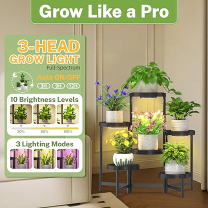 iDavosic.ly 6 Tier Folding Plastic Plant Stand Indoor, Grow Light, Black - color: Black with Light, size: 6 Tiers