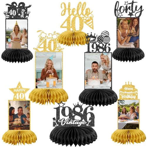 8 Pcs 40th Birthday Decoration for Women Table Honeycomb 40 Years Decor - color: 40th-new