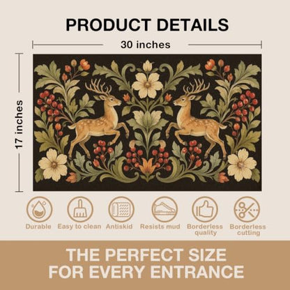 Boho Deer Floral Faux Coco Coir Doormat Door Mat 17x30 Inch - color: Boho Deer 01
