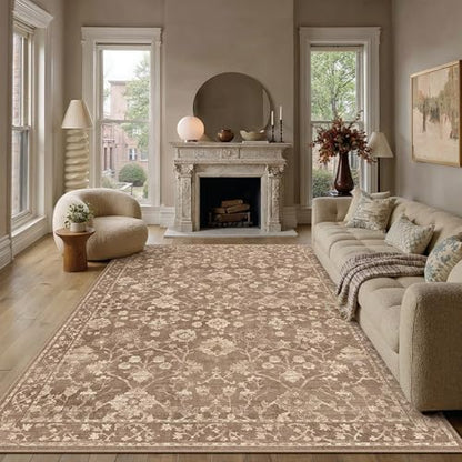 HUGEAR 8x10 Brown Neutral Area Rugs Washable Rug Carpet - color: Brown, size: 8' x 10' (Rectangular)