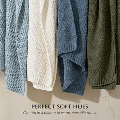 EVERGRACEHOME Chunky Chenille Knit Throw Blanket, 50 x 60, Chambray Blue - color: Chambray Blue, size: 50" X 60"