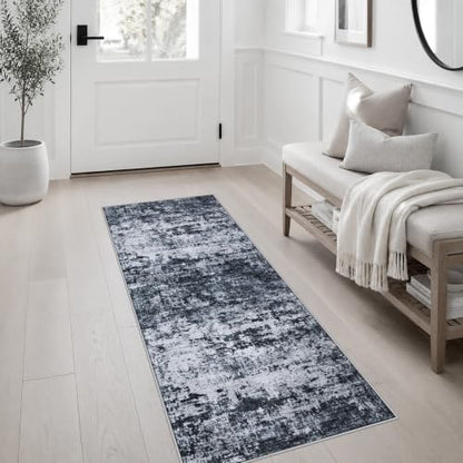 2x5 Washable Runner Rug：Modern Abstract Kitchen Carpet Black - color: Black, size: 2' x 5' (Rectangular)