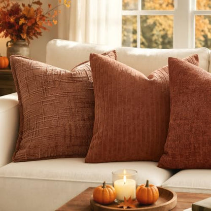 MIULEE Set of 2 Rust Textured Striped Throw Pillow Covers 18x18 Inch - color: Rust, size: 18" x 18" (Pack of 2)