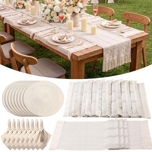 8 Sets Boho Place Mats Set Round Woven Placemats Table Decor