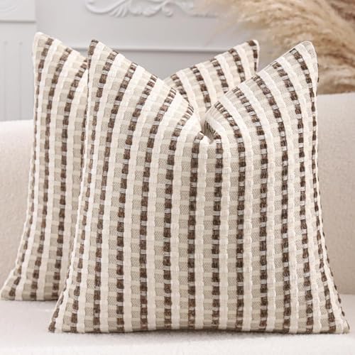 Boho Jacquard Throw Pillow Covers 16x16 Inch Set of 2 Beige Brown - color: Beige+brown, size: 16" x 16" (Pack of 2)