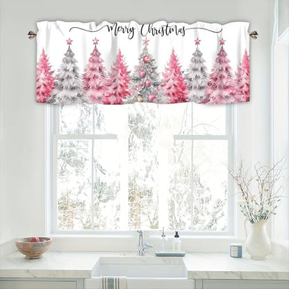 Christmas Valances for Windows, Pink Christmas Tree Curtains 42x12 Inch - color: Christmas-sy-sd0767, size: 42"W x 12"L (Pack of 1)