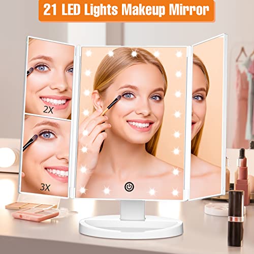 FASCINATE Trifold Vanity Mirror with Lights, Make up Mirror with Lighting