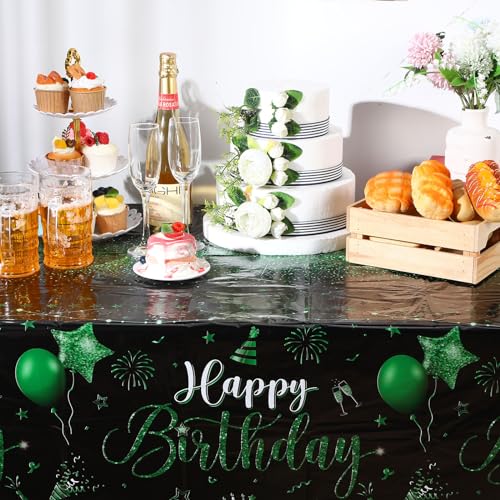 Tudomro 3 Pcs Plastic Happy Birthday Party Tablecloths,Black Green - color: Black Green