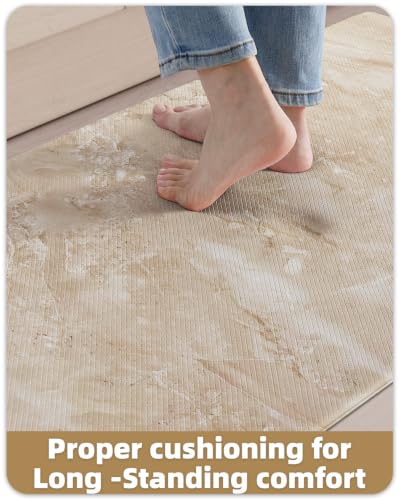 Color&Geometry Kitchen Mats for Floor 24x59 Cream/Beige Marble Design