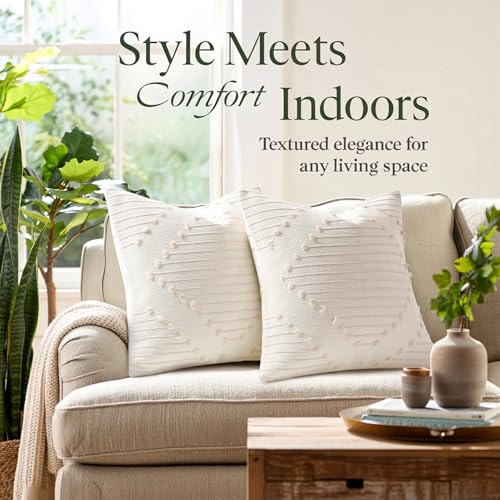Mecatny Boho Outdoor Throw Pillow Covers 16x16 Set of 2 Beige & Cream White - color: Beige, size: 16" x 16" (Pack of 2)