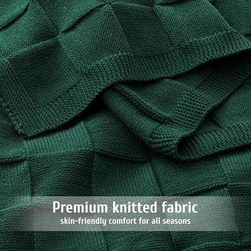Whale Flotilla Checkered Knit Throw Blanket for Couch, Dark Green - color: Dark Green, size: 50x60 Inch