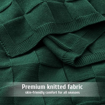 Whale Flotilla Checkered Knit Throw Blanket for Couch, Dark Green - color: Dark Green, size: 50x60 Inch