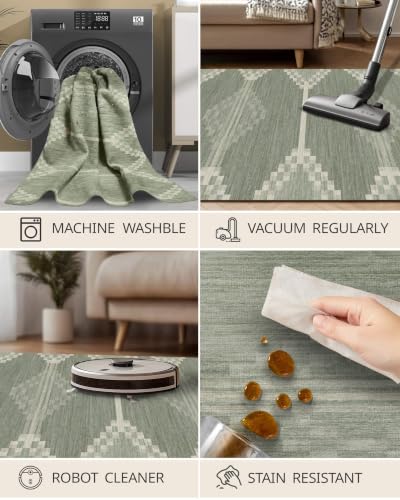 5x7 Area Rugs Washable Rug Carpet for Living Room Bedroom - Green - color: Sage Green, size: 5' x 7' (Rectangular)