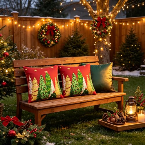 JMGBird Christmas Tree Outdoor Pillow Covers 18x18 Inch, Set of 2, Red, with Pillow Inserts Included - color: Paisley, size: 18" x 18" (Pack of 2)