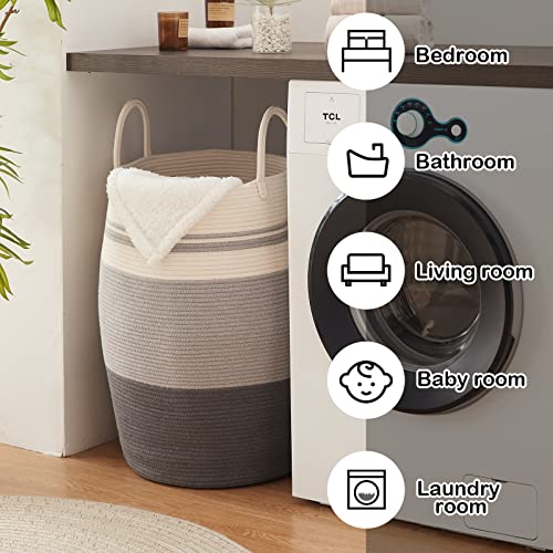 OIAHOMY 105L Laundry Hamper Cotton Rope Large Clothes Hamper Dark Grey - color: Dark grey
