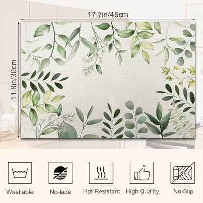 Eucalyptus Farmhouse Placemats Set of 4, Washable Fabric Table Mats - style: Plant 1