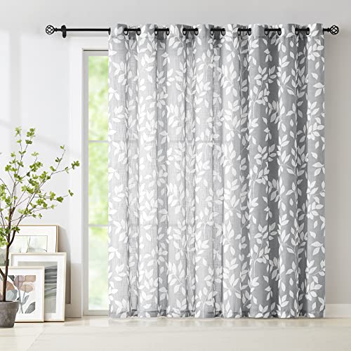 Grey White Sliding Door Curtain Leaf Semi Sheers for Living Room 100x84 1pc - color: Grey, size: 100"W x 84"L (Pack of 1)