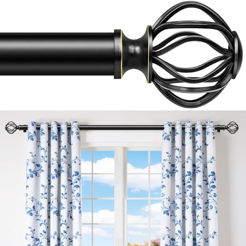 Antique Black Curtain Rods for Windows 48-90 Inch (4-7.5 ft) with Decorative Cage Finials, 1 Inch Adjustable Heavy Duty Metal Window Treatment Rods for Living Room, Bedroom, Patio, Sliding Glass Door - color: Antique Black, size: 48"-90"